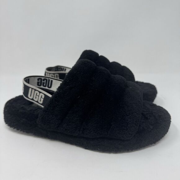 UGG FLUFF YEAH SLIDE BLACK MOCASSIN SLIP ON SANDAL US 5 - Picture 1 of 7